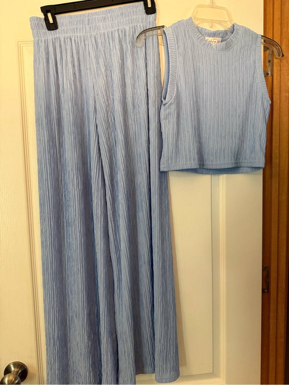 Eve Light Blue Ribbed Two-Piece Jumpsuit Set - Picture 2 of 5